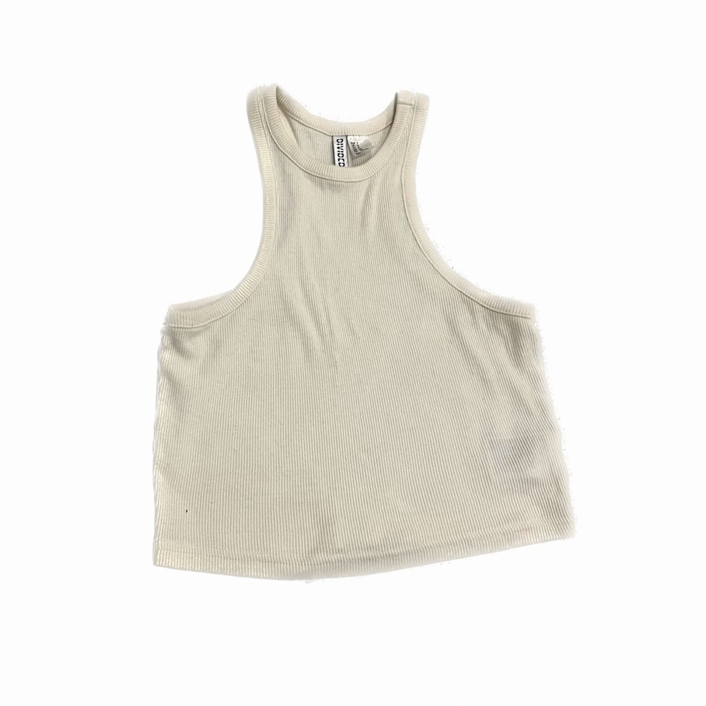 CREAM HALTER CROP TOP